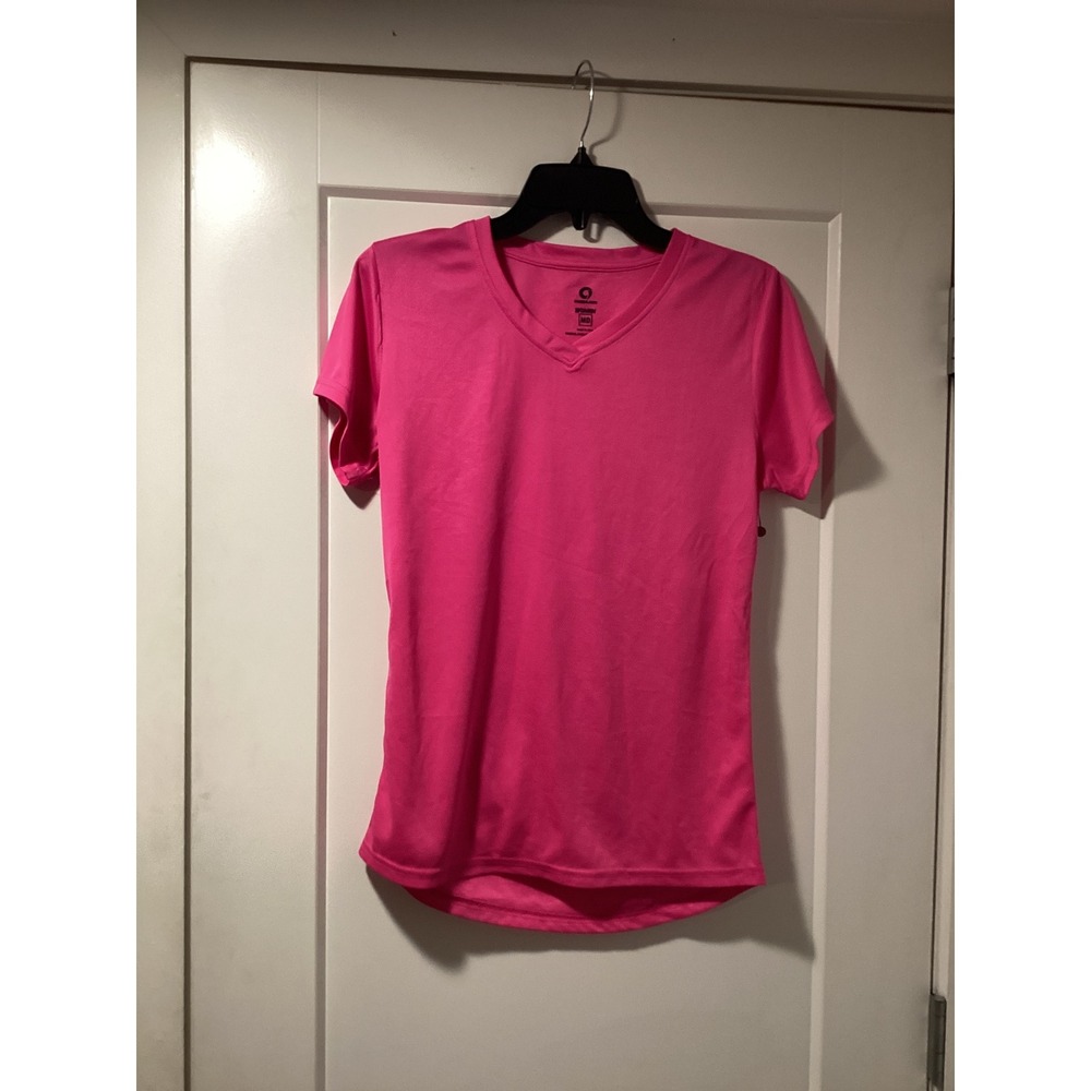 Greenlayer Womens Pink V-Neck Athletic Running Shirt‎ Short Sleeve Mesh Top MD